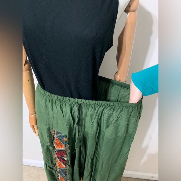 Green Triangles Hobo Embroidered Low Harem Baggy Pants - Picture 11 of 17